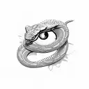 A pair of eyes with a cobra slithering around them, symbolizing resilience and never giving up tattoo design idea