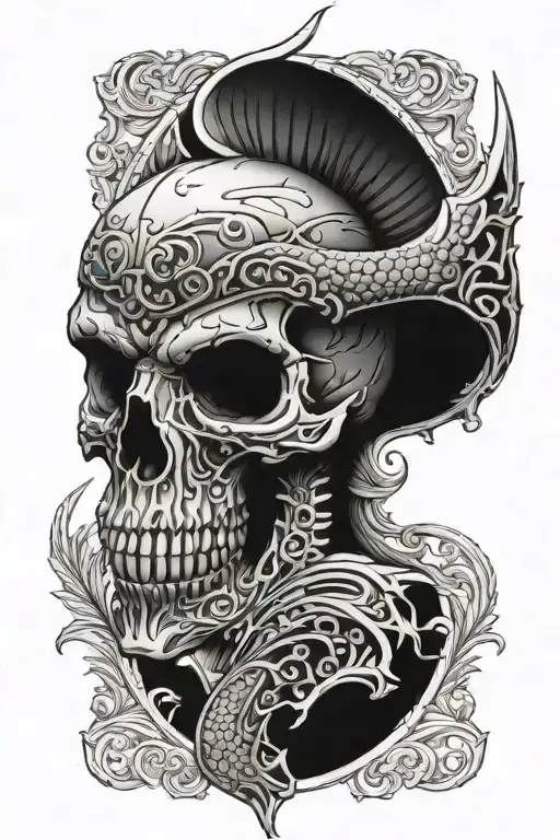 mythosaur skull pauldron tattoo design idea