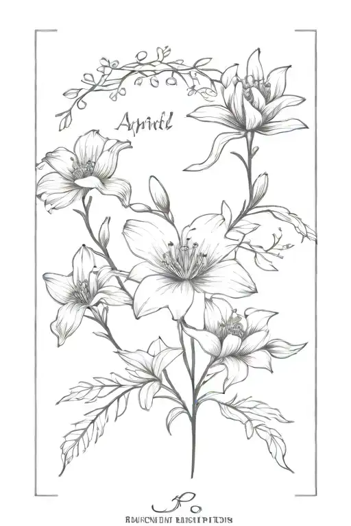 dainty spine  tatto of february, april, may, august, september, october, and december birth flowers tattoo design idea
