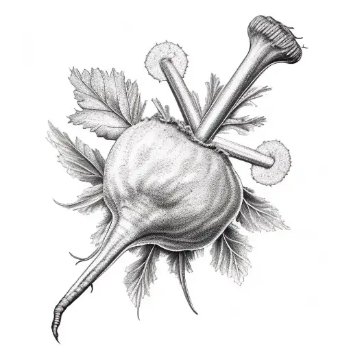 a sugar beet being pulled out of the ground in a field  tattoo design idea