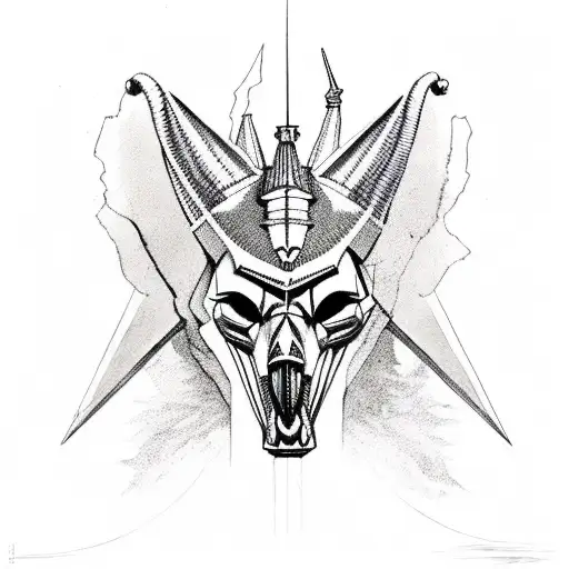 Anubis with scale of justice skull tattoo design idea