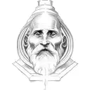 diogenes the philosopher holding a lantern, close up of his face and hand with lantern  tattoo design idea