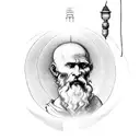 diogenes the philosopher holding a lantern, close up of his face and hand with lantern  tattoo design idea