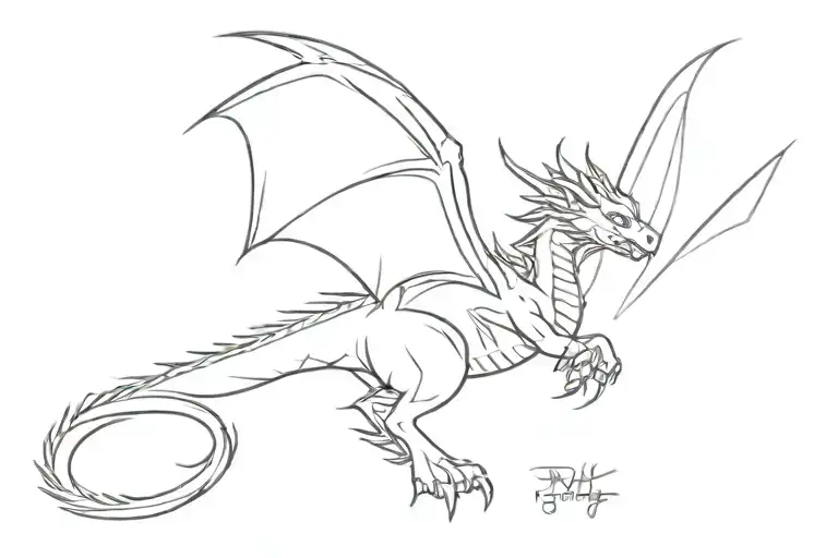 dragon flying up wings spread tattoo design idea