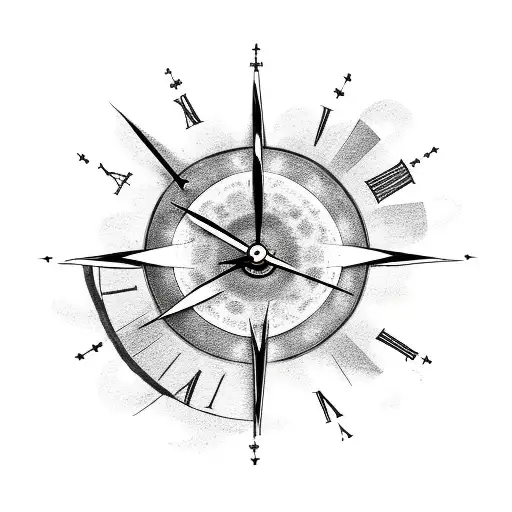 clock made of a sun, with Roman numerals and a moon in it tattoo design idea
