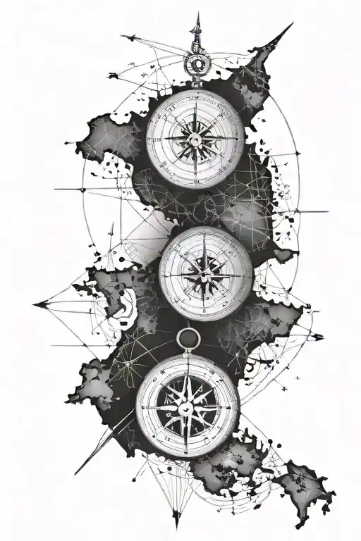 Compass, map of New Zealand, Cartographers table background, Antarctica, RNZAF tattoo design idea