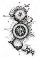 Compass, map of New Zealand, Cartographers table background, Antarctica, RNZAF tattoo design idea