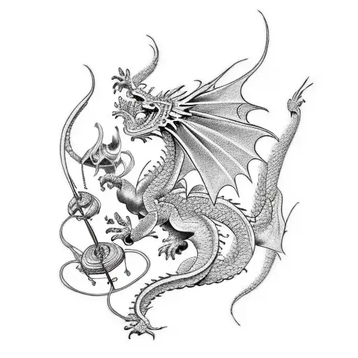 Dragon, balance, music, harmony, success, power tattoo design idea