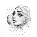 Woman with crystals and a moon tattoo design idea
