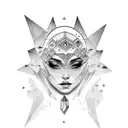 Woman with crystals and a moon tattoo design idea