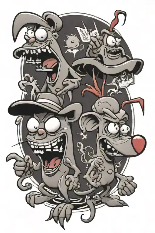 ren & stimpy, rocko's modern life characters, looney tunes characters, rugrats characters, courage the cowardly  dog tattoo design idea