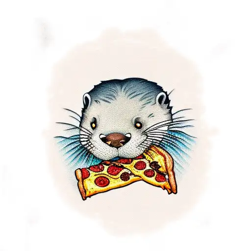 otter eating pizza tattoo design idea