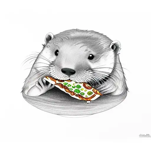 otter eating pizza tattoo design idea