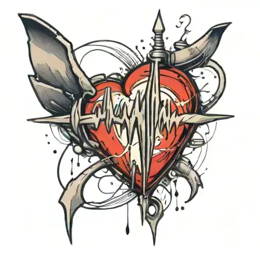 heartbeat that flatlines and then starts a soundwave tattoo design idea