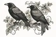 two crows making a vine thin long tattoo design idea