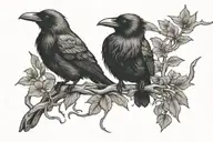 two crows making a vine thin long tattoo design idea
