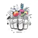 Jam jar overflowing with colorful fruit tattoo design idea