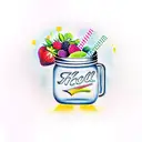 Jam jar overflowing with colorful fruit tattoo design idea