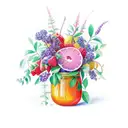 Jam jar overflowing with colorful fruit tattoo design idea