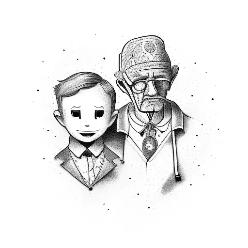 Grandpa and grandson in a backpack tattoo design idea