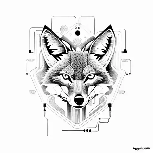 coyote with circuitry around it tattoo design idea