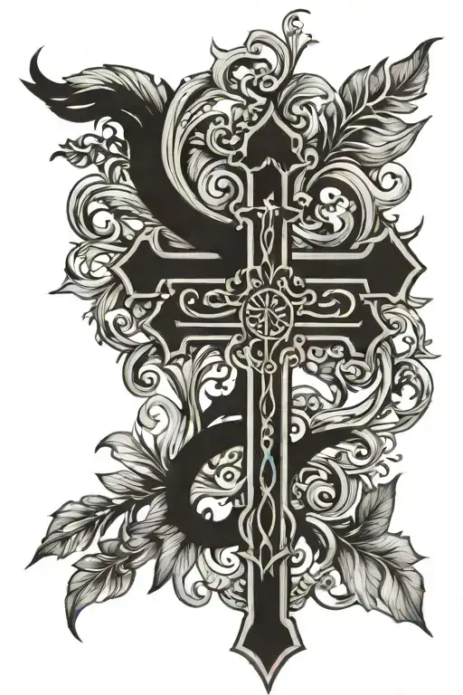 cross with Psalms 27:10 tattoo design idea