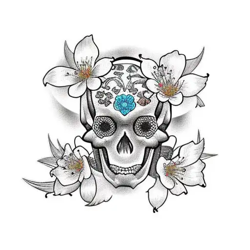 Cherry Blossom with 3 skull around  tattoo design idea
