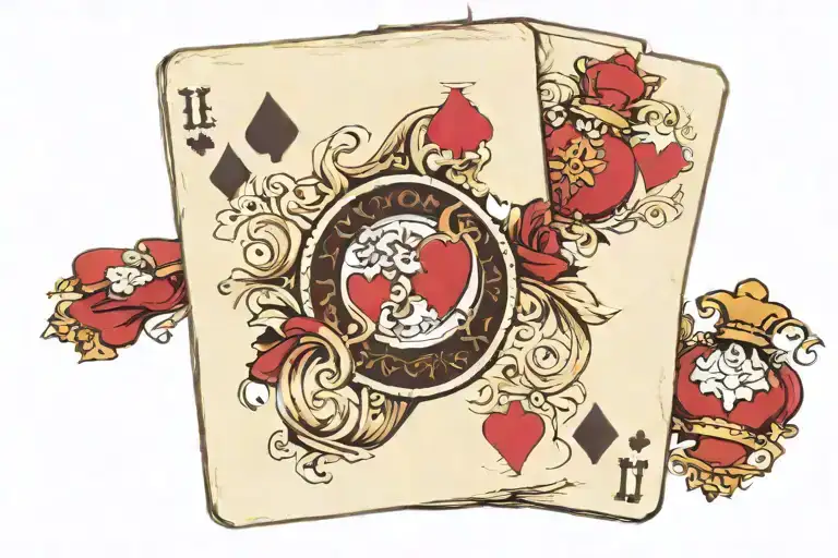 Incorporate the Three of Hearts playing card into a realistic poker hand holding a royal flush tattoo design idea
