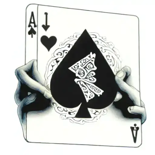 Incorporate the Three of Hearts playing card into a realistic poker hand holding a royal flush tattoo design idea