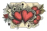 Incorporate the Three of Hearts playing card into a realistic poker hand.  tattoo design idea