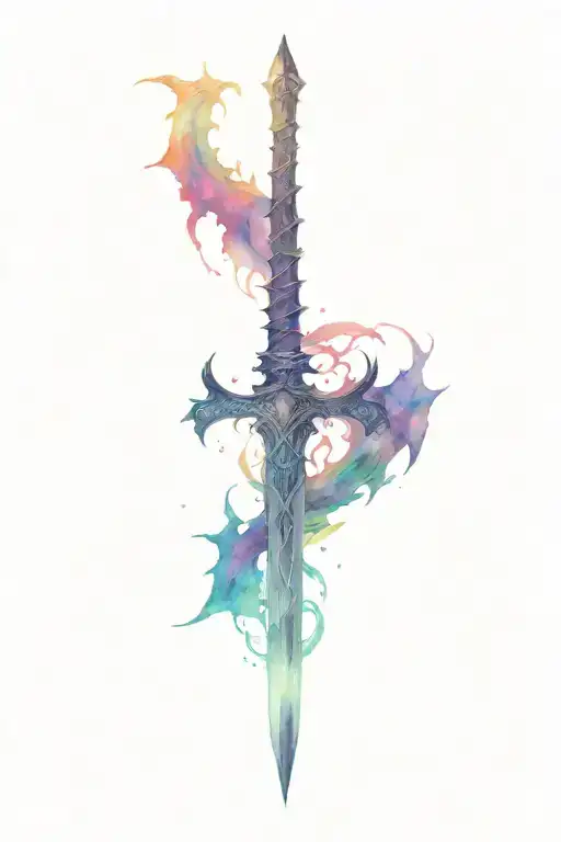 sword with a dragon wraped around it luminous points tattoo design idea