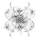 A pair of scissors intertwined with blooming flowers tattoo design idea