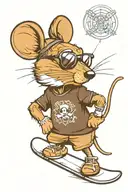 brown mouse with cut in right ear, wearing sunglasses arms crossed with a snowboard tattoo design idea