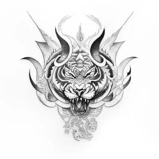 Create a tattoo that showcases the concept of mind over matter in a dragon and tiger tattoo design idea