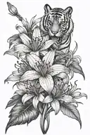 Spider Lily flower and tiger   tattoo design idea