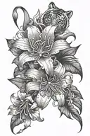 Spider Lily flower and tiger   tattoo design idea