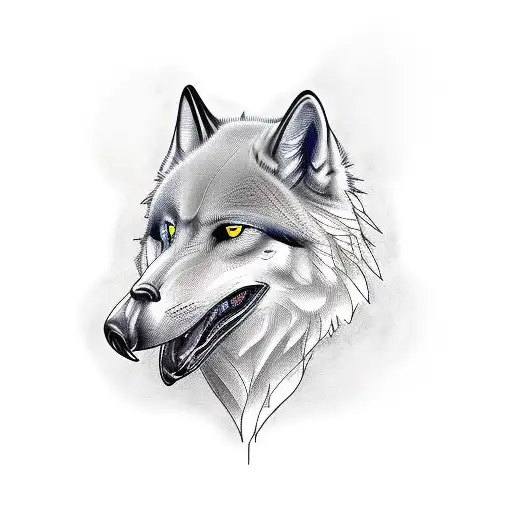 death surrounded by a black raven and blue eyed wolf tattoo design idea