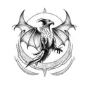 balanced good and evil surrounded by a raven, dragon, and wolf  tattoo design idea