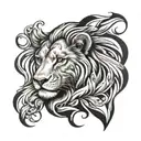 A tattoo design featuring a lion symbolizing loyalty and protection, with a small lion cub representing your son, in a black-grey style tattoo design idea