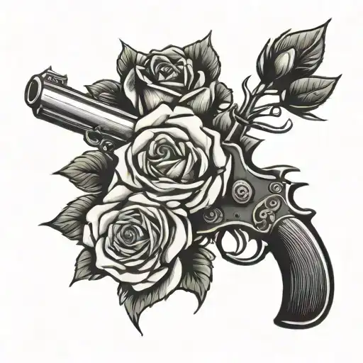 gun wrapped around a rose tattoo design idea
