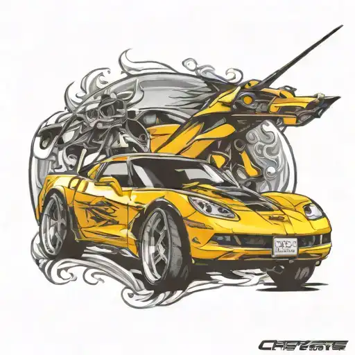chevy corvette c6 realistic racing super cool tattoo design idea
