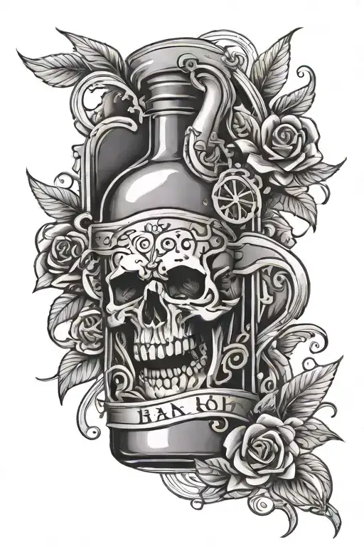 Bottle and bar tattoo design idea