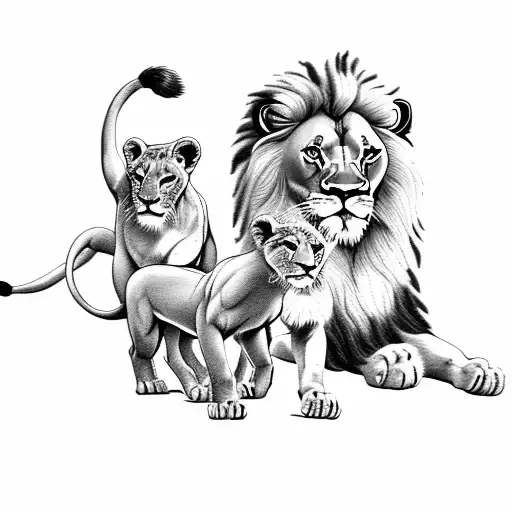lion and 3 cubs tattoo design idea