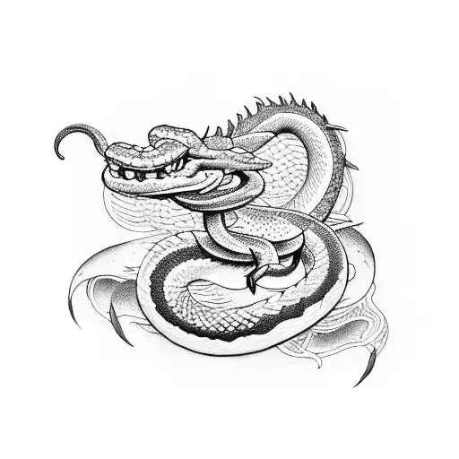 Design a tattoo featuring a snake and a dragon in a dotwork style tattoo design idea