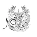 Design a tattoo featuring a snake and a dragon in a dotwork style tattoo design idea