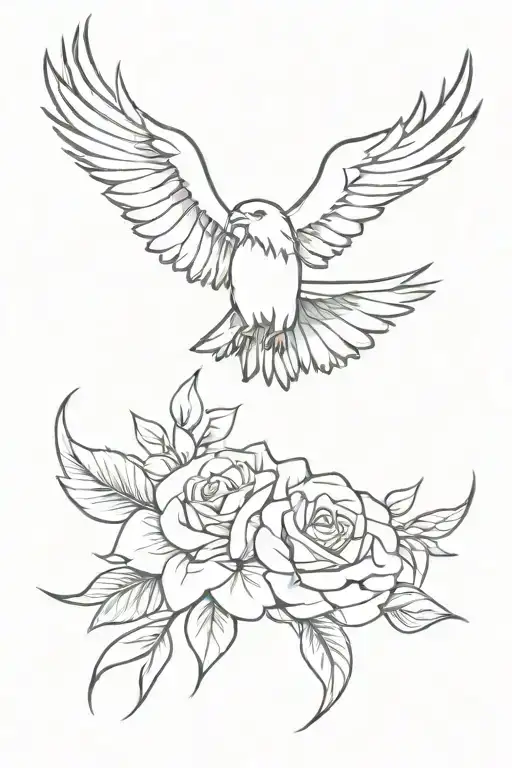 eagle wing with roses on top and bottom half tattoo design idea