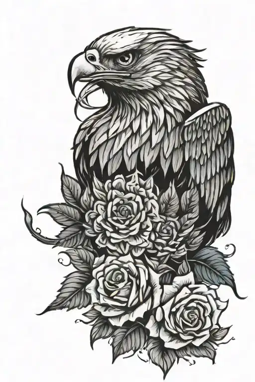 eagle wing with roses on top and bottom half tattoo design idea