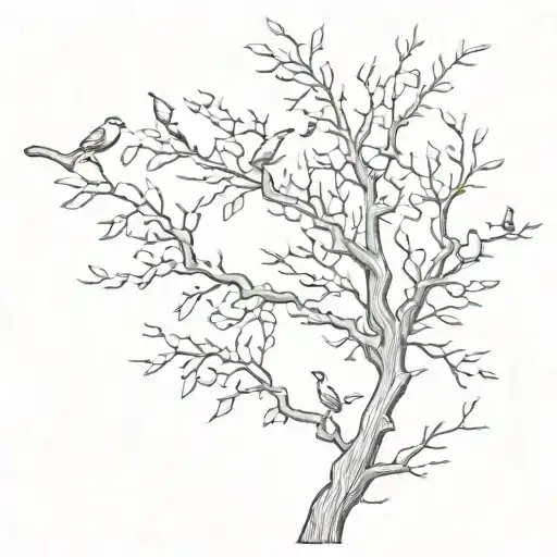 long tree branch with birds flying away tattoo design idea