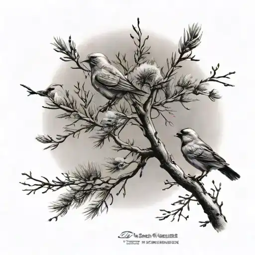 one small tree branch with 3 birds flying away tattoo design idea