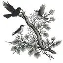 tree branch with 3 birds one on branch and other 2 flying away tattoo design idea